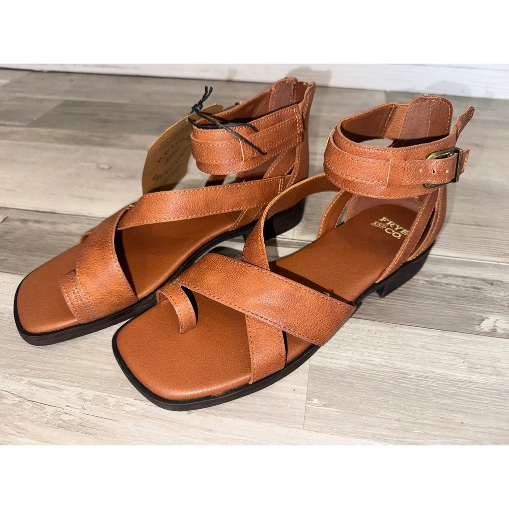 Frye and Co Tallu Sandals Women Cognac Brown Toe Loop Ankle Strap 7.5M - Picture 2 of 7